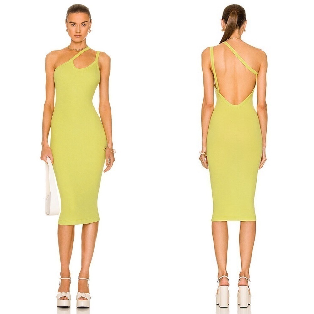 ALIX NYC Paulis Dress Kiwi Lime Chartreuse Ribbed Midi Large
